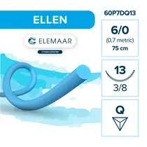 Elemaar ELLEN 6/0 - шовный материал, 75 см, 3/8, 13 мм, обратно-режущая, 12 шт.